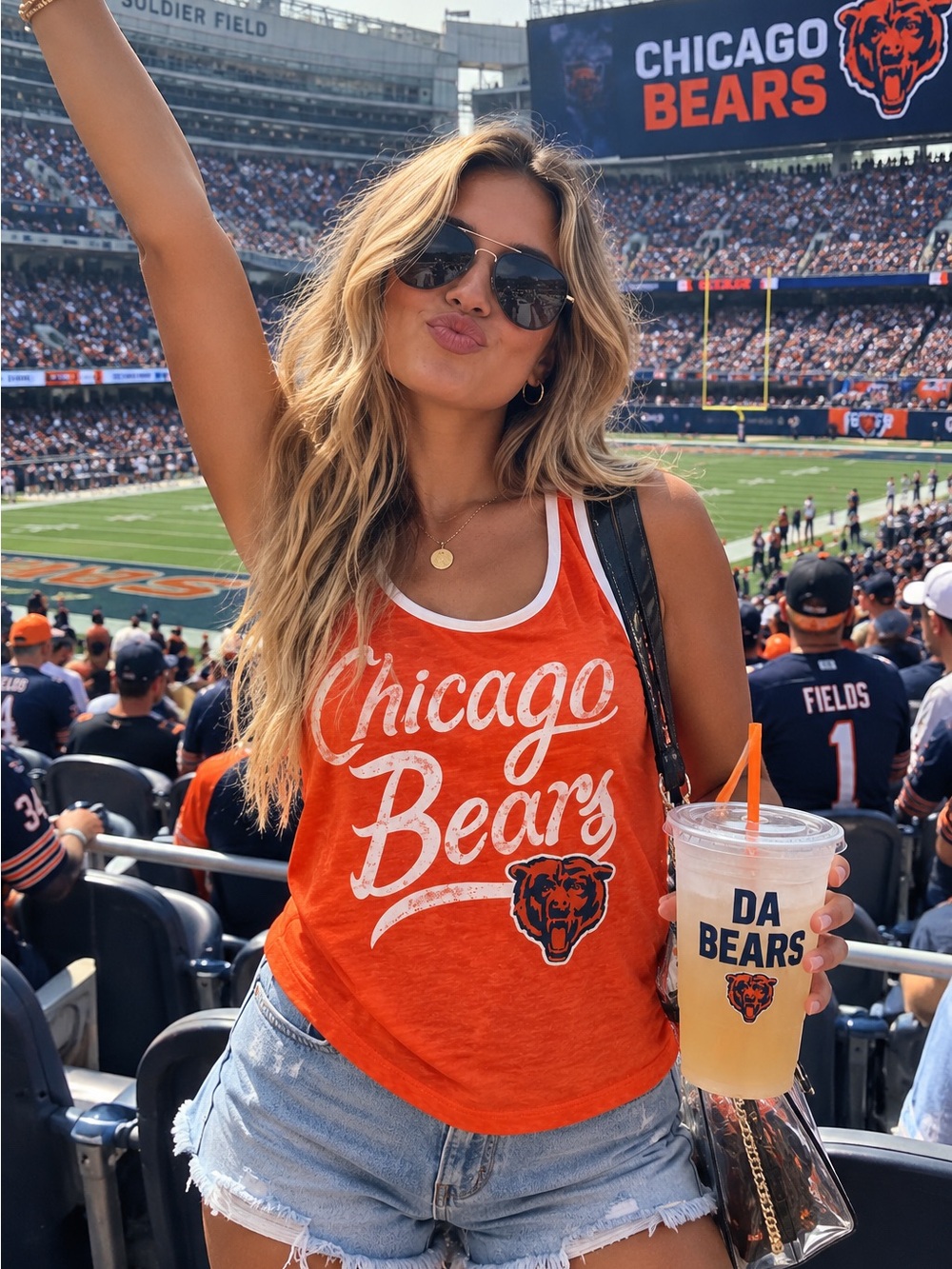 NFL Chicago Bears Vintage Ringer Tank Top Orange White Size